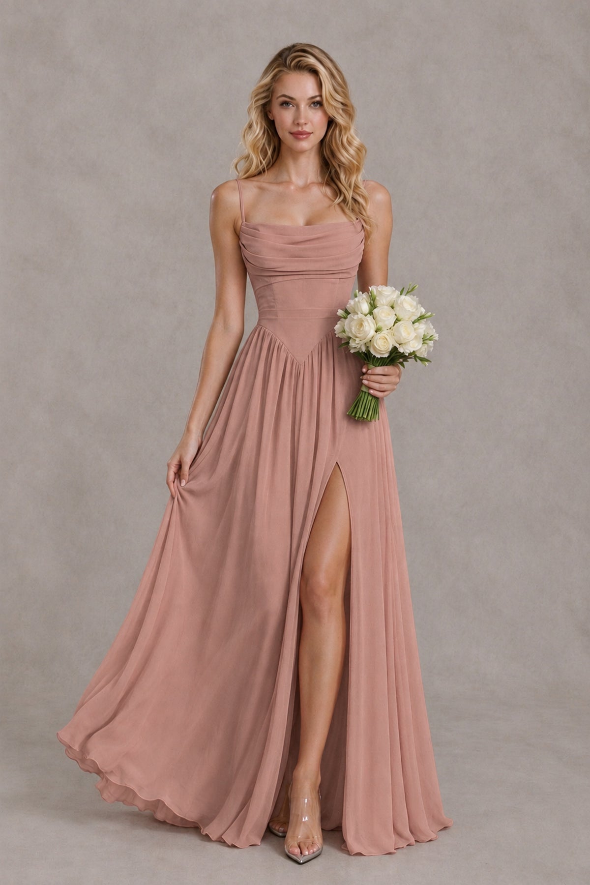 BOLODOO Dusty Rose Spaghetti Strap A-Line Bridesmaid Dress with Slit - Dusty Rose - Dusty Rose_4