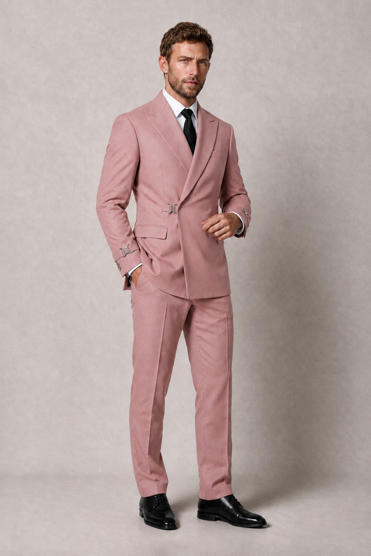 BOLODOO Men's Dusty Rose Double-Breasted 2-Piece Suit Set – Blazer & Tailored Trousers - Dusty Rose
