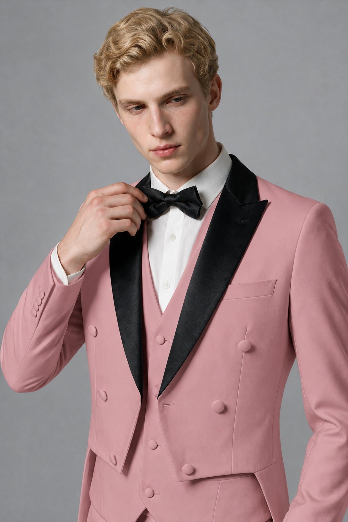 Bolodoo Men's Dusty Rose 3-Piece Tailcoat Tuxedo Suit with Vest & Trousers - Dusty Rose - Dusty Rose_4