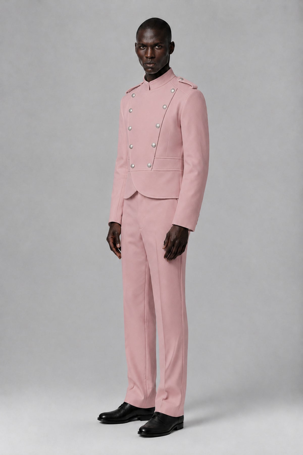 Bolodoo Men's Dusty Rose Military-Inspired Two-Piece Suit with Stand Collar - Dusty Rose - Dusty Rose_4