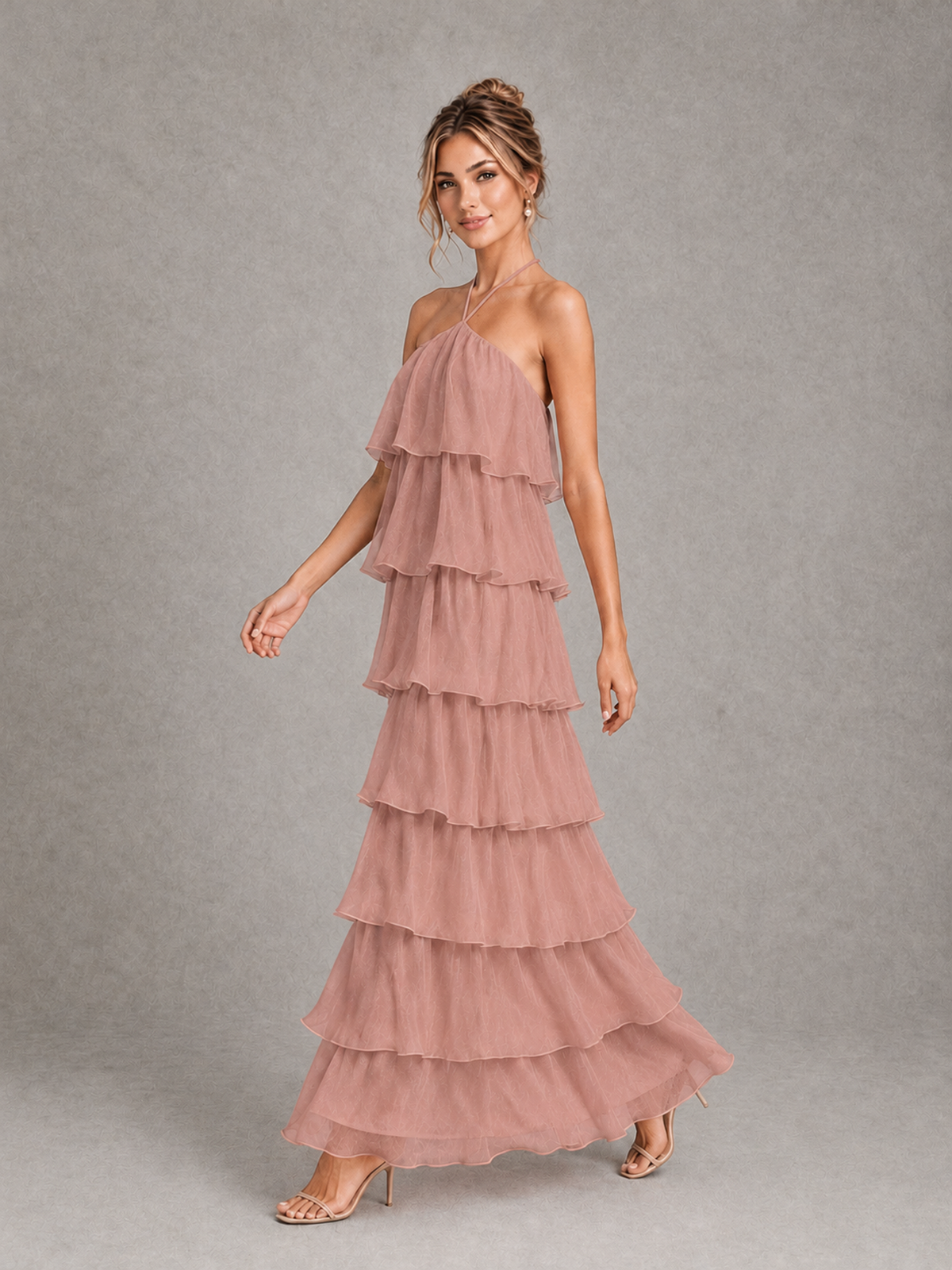 BOLODOO Dusty Rose Halter Tiered Ruffle Maxi Bridesmaid Dress - Dusty Rose - Dusty Rose_4