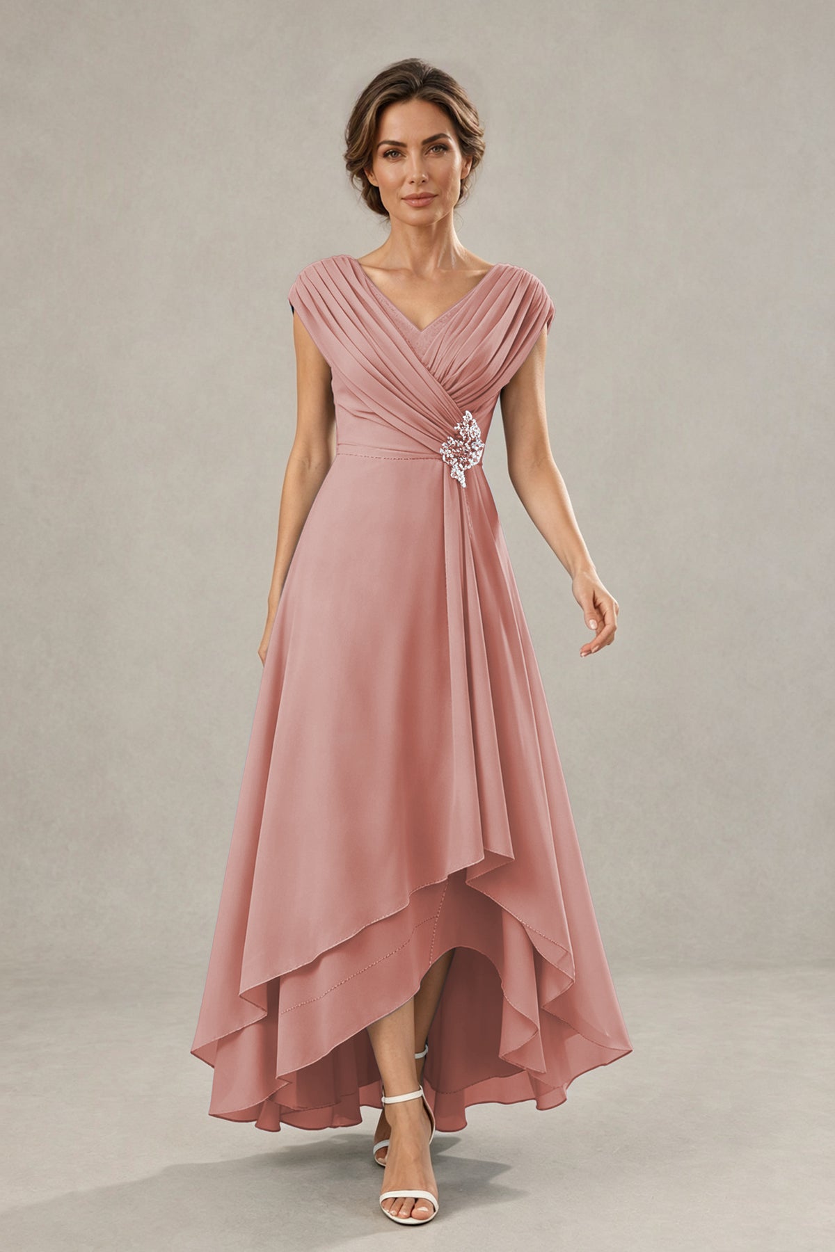 BOLODOO Dusty Rose V-Neck High-Low Mother of the Bride Dress - Dusty Rose