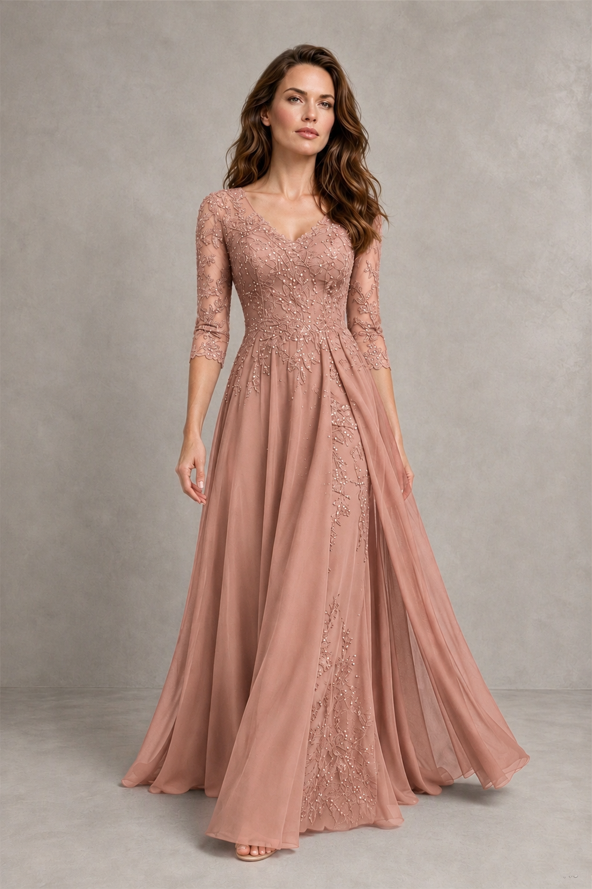 BOLODOO Midnight Dusty Rose Beaded Lace Appliqué Chiffon A-Line Gown | Mother of the Bride & Formal Evening Dress - Dusty Rose - Dusty Rose_4