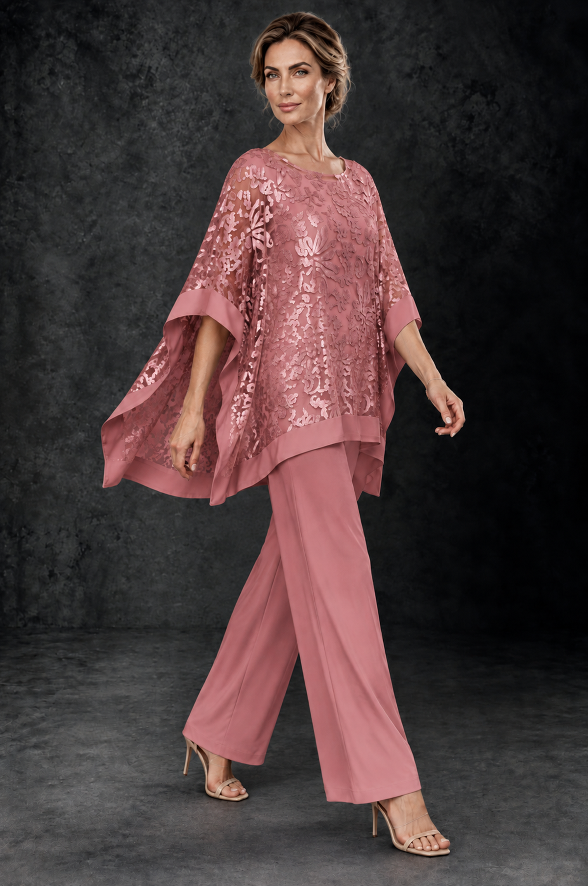 BOLODOO Dusty Rose Floral Cape Mother of the Bride Pant Suit - Dusty Rose - Dusty_Rose_4