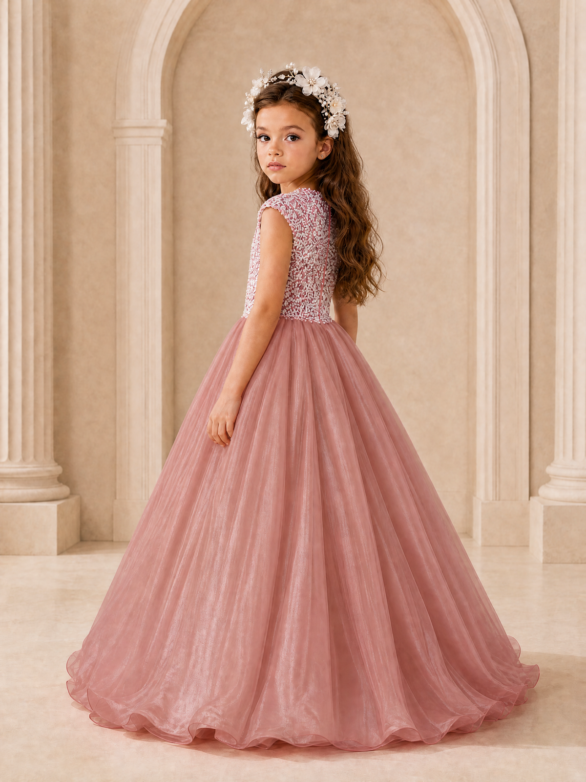 BOLODOO Dusty Rose Sequin Tulle Flower Girl Dress with Cap Sleeves - Dusty Rose - Dusty Rose_4