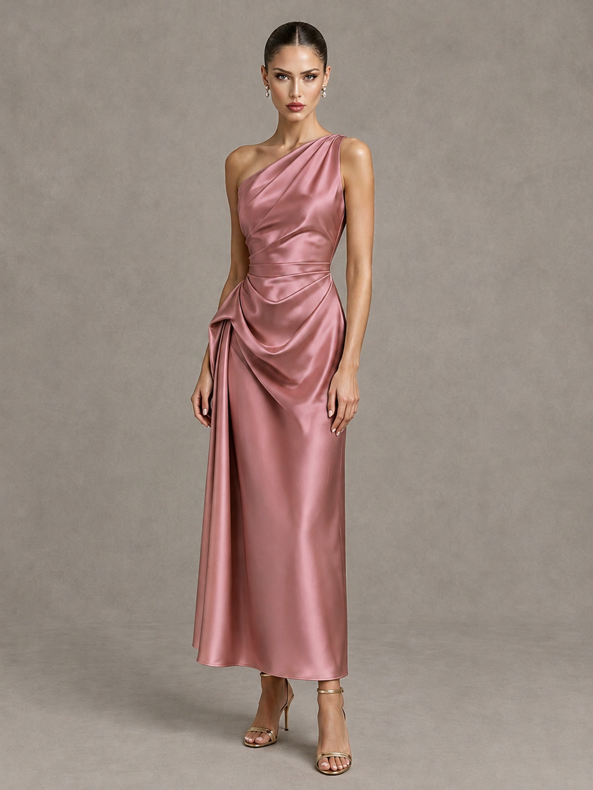 BOLODOO Dusty Rose One Shoulder Satin Cocktail Dress with Draped A-Line Skirt - Dusty Rose - Dusty Rose_4