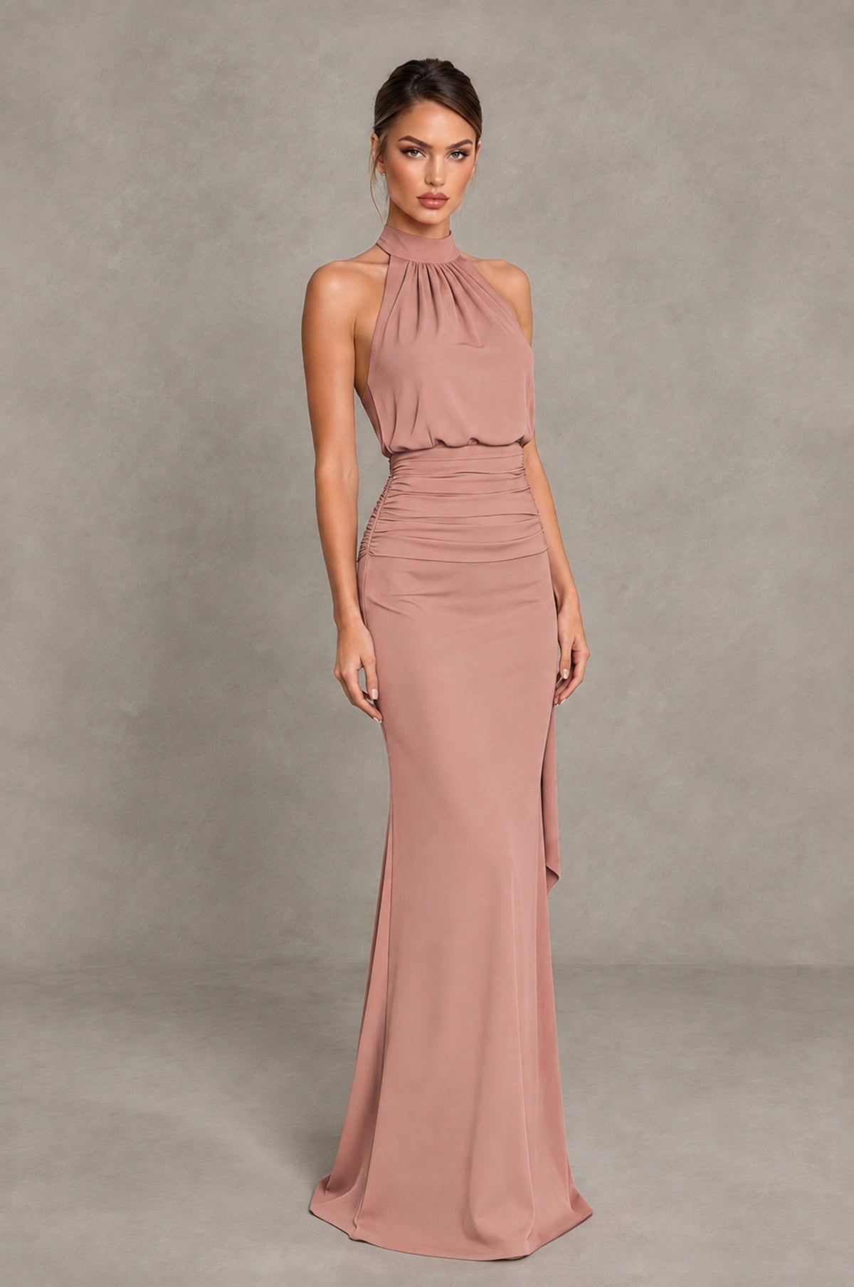 BOLODOO Dusty Rose Chiffon Halter Maxi Formal Wedding Guest Dress - Dusty Rose - Dusty Rose_4