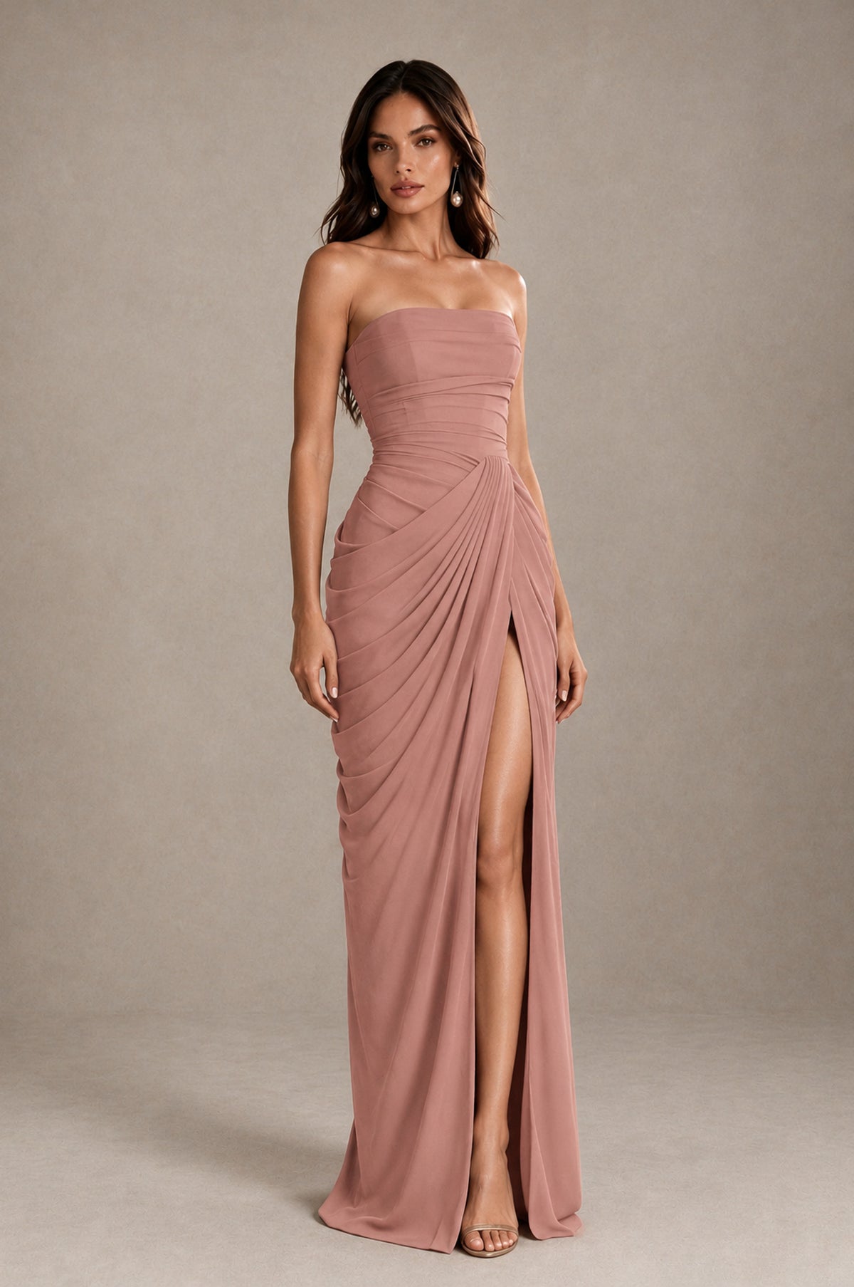 BOLODOO Strapless Draped Maxi Dress - Dusty Rose Backless Evening Gown with High Slit - Dusty Rose - Dusty Rose_4