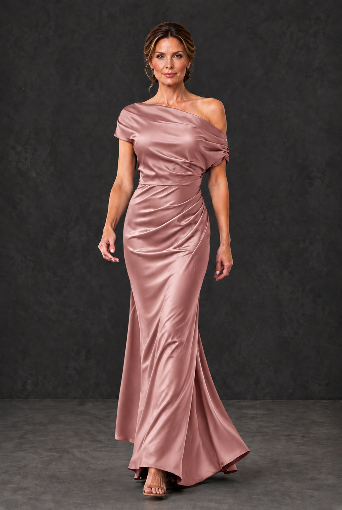 BOLODOO Dusty Rose Asymmetric Ruched Mother of the Bride Dress - Dusty Rose - Dusty_Rose_4