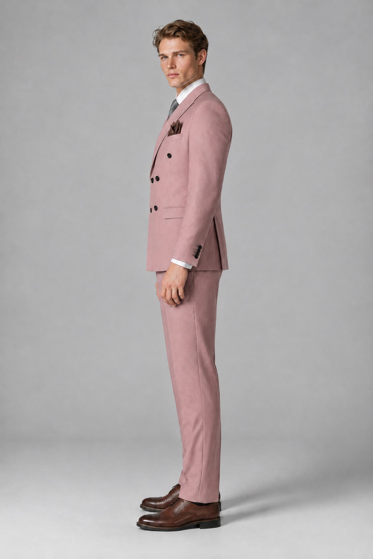 Bolodoo Men's Dusty Rose Double-Breasted Two-Piece Suit with Peak Lapels - Dusty Rose - Dusty Rose_4