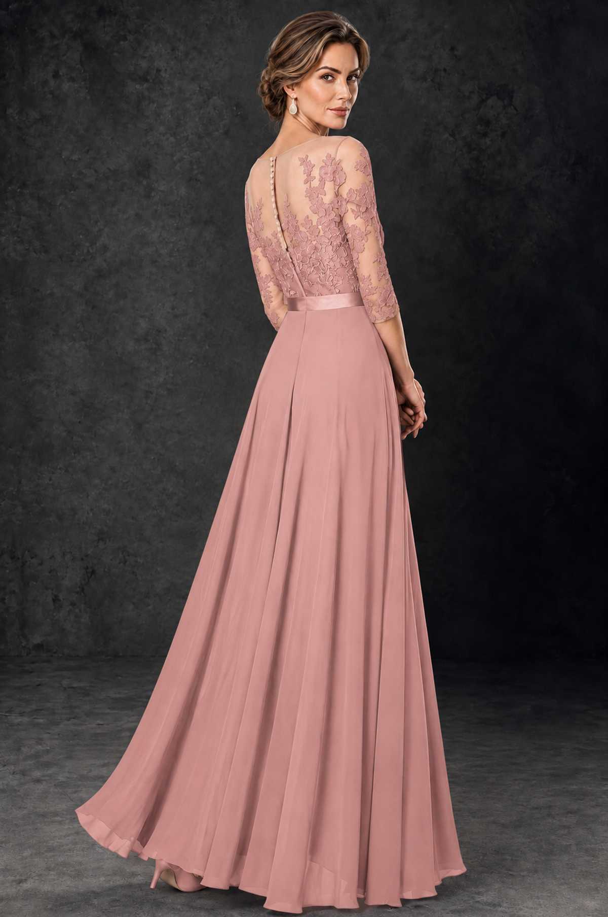 BOLODOO Dusty Rose Lace Wide-Leg Jumpsuit with Three-Quarter Sleeves - Dusty Rose - Dusty_Rose_4