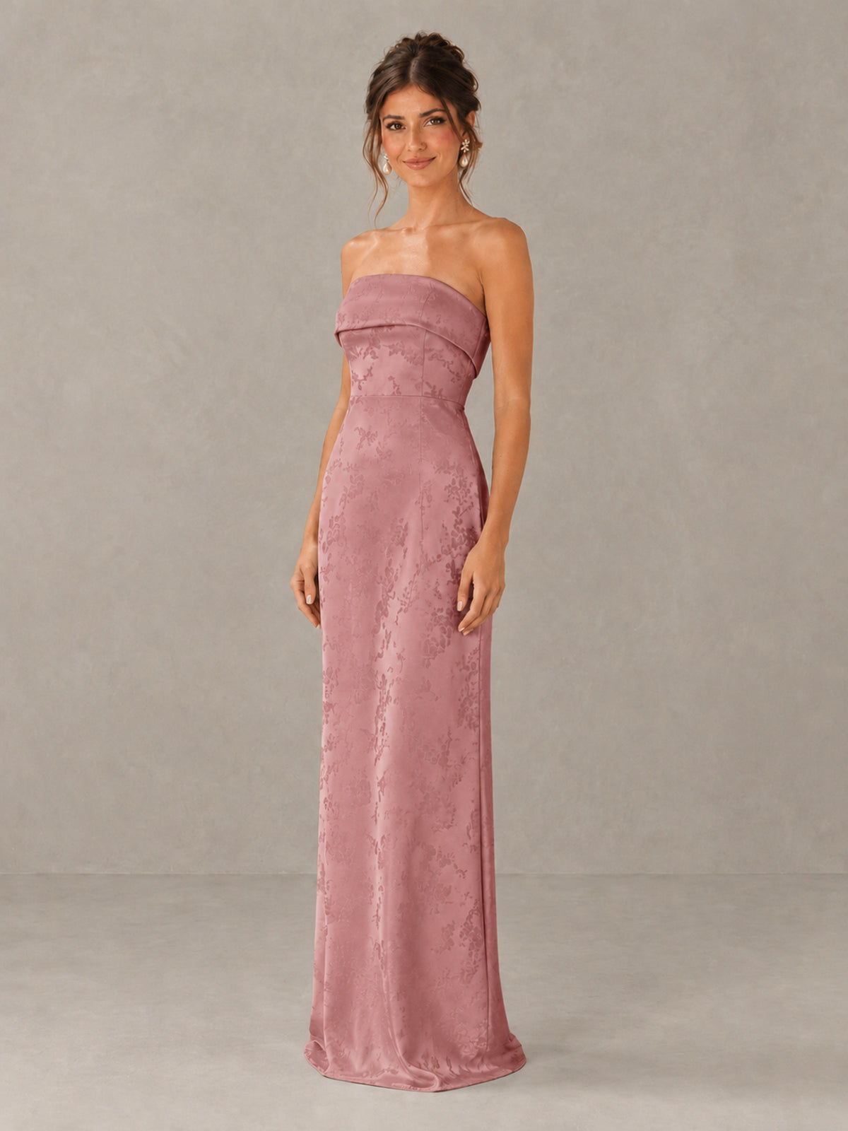 BOLODOO Dusty Rose Strapless Floral Bridesmaid Dress - Dusty Rose - Dusty Rose_4