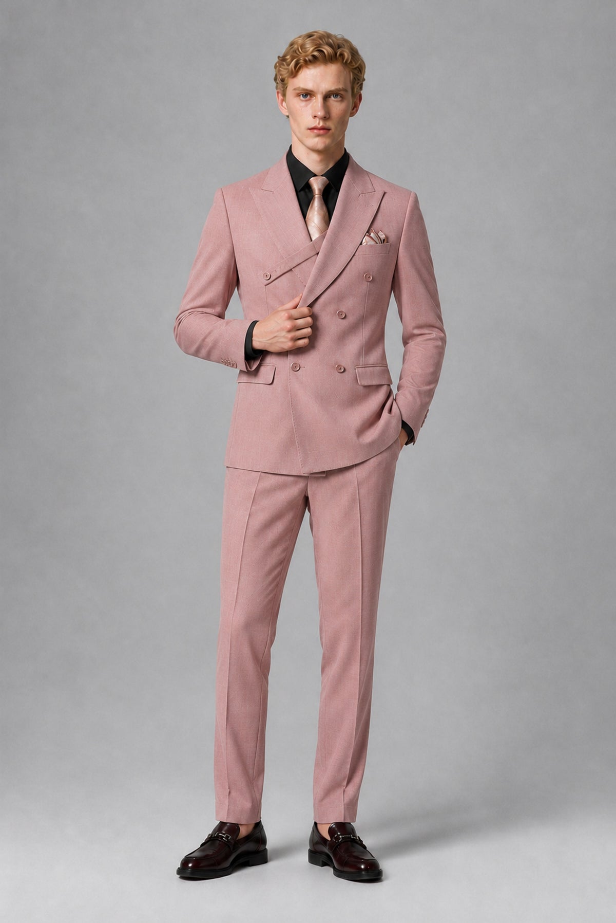 BOLODOO Men's Dusty Rose Double-Breasted Two-Piece Suit – Jacket & Trousers - Dusty Rose