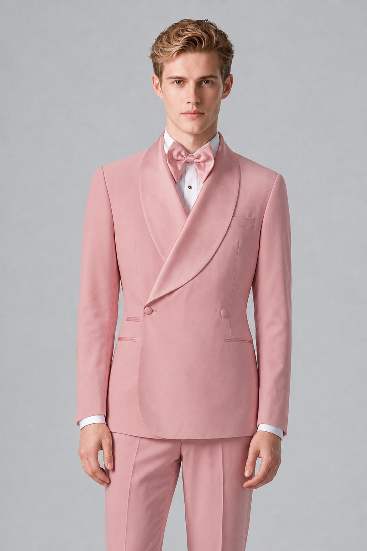 Bolodoo Men's Dusty Rose Shawl Lapel 2-Piece Tuxedo Suit – Jacket & Trousers - Dusty Rose - Dusty Rose (1)