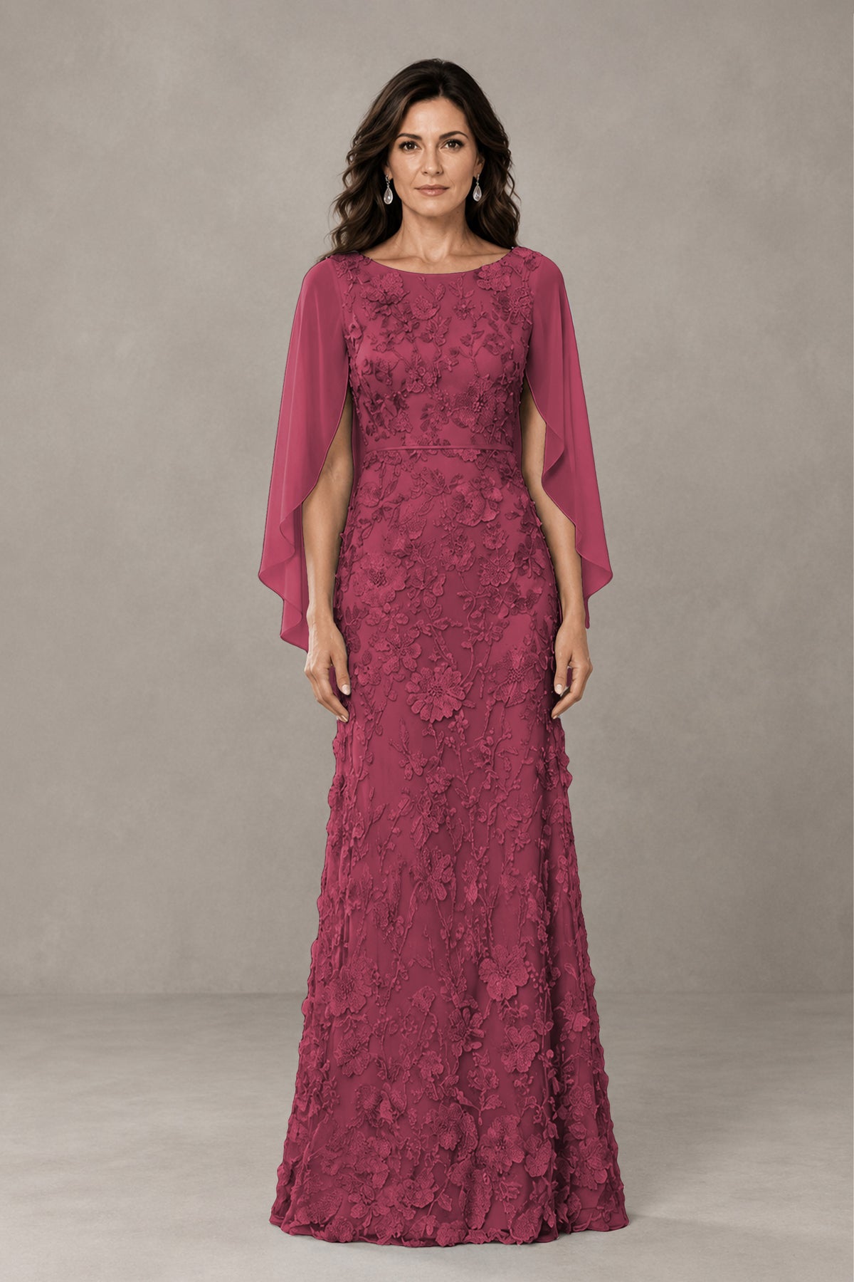 BOLODOO Dusty Rose Lace Mother of the Bride Dress with Cape Sleeves - Dusty Rose