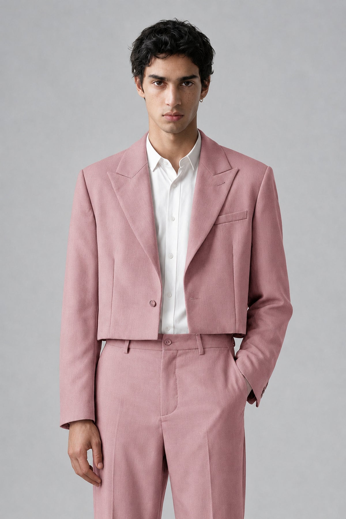 Bolodoo Men's Dusty Rose Cropped Blazer & Wide-Leg Trousers 2-Piece Suit - Dusty Rose - Dusty Rose (1)