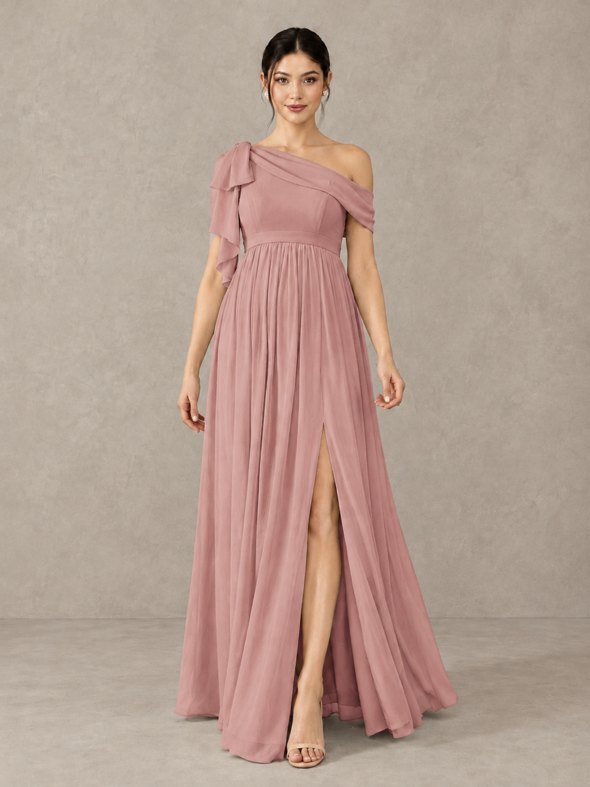 BOLODOO Dusty Rose One-Shoulder Maternity Bridesmaid Dress with Slit - Dusty Rose - Dusty Rose (1)
