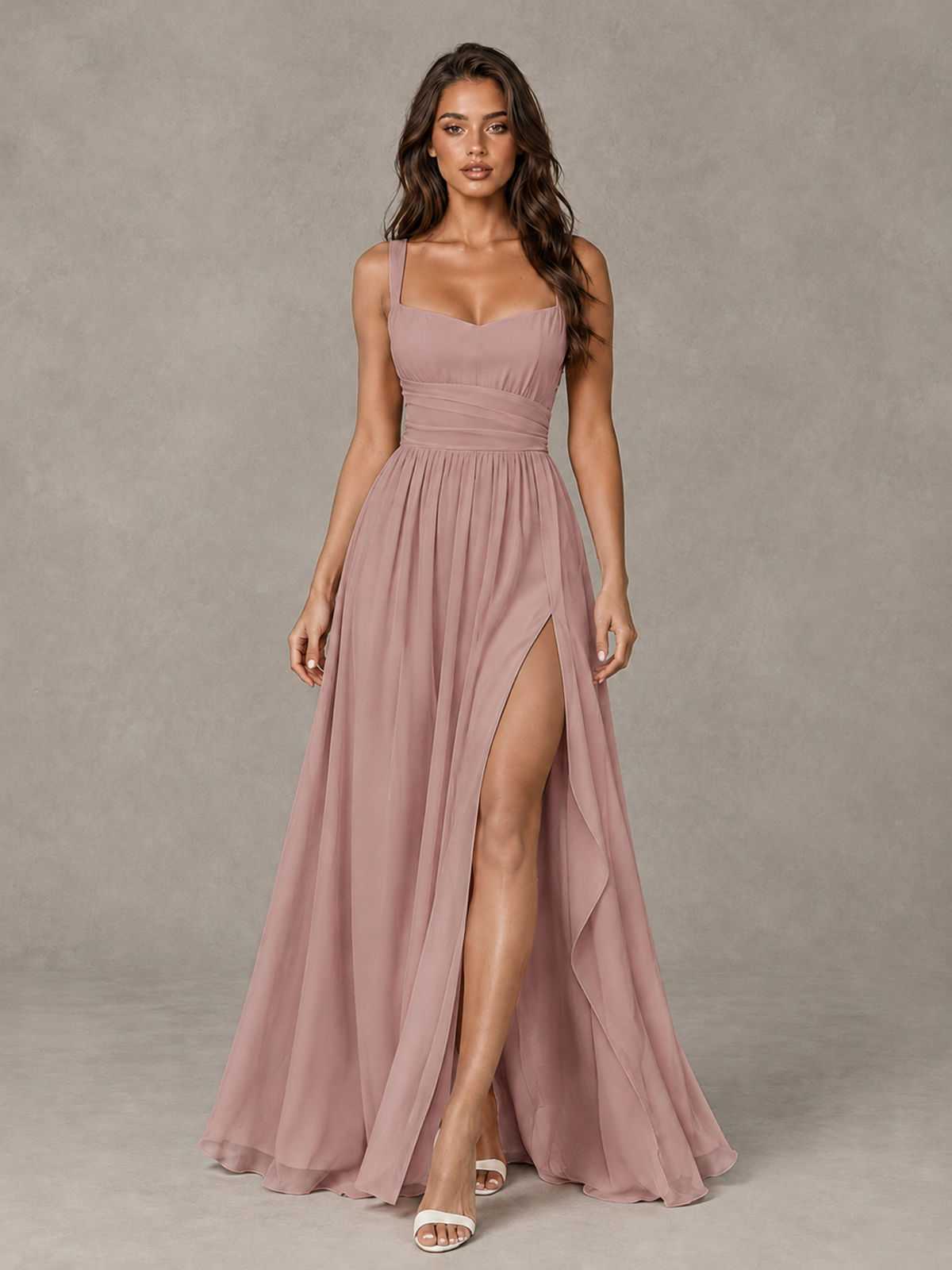 BOLODOO Dusty Rose A-Line Bridesmaid Dress with High Slit & Lace-Up Back - Dusty Rose - Dusty Rose (1)