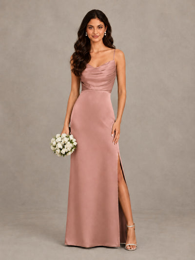 BOLODOO Dusty Rose Cowl Neck Satin Bridesmaid Dress with Slit - Dusty Rose - Dusty Rose (1)