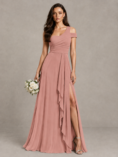 BOLODOO Dusty Rose One-Shoulder Bridesmaid Dress with Side Slit - Dusty Rose - Dusty Rose (1)