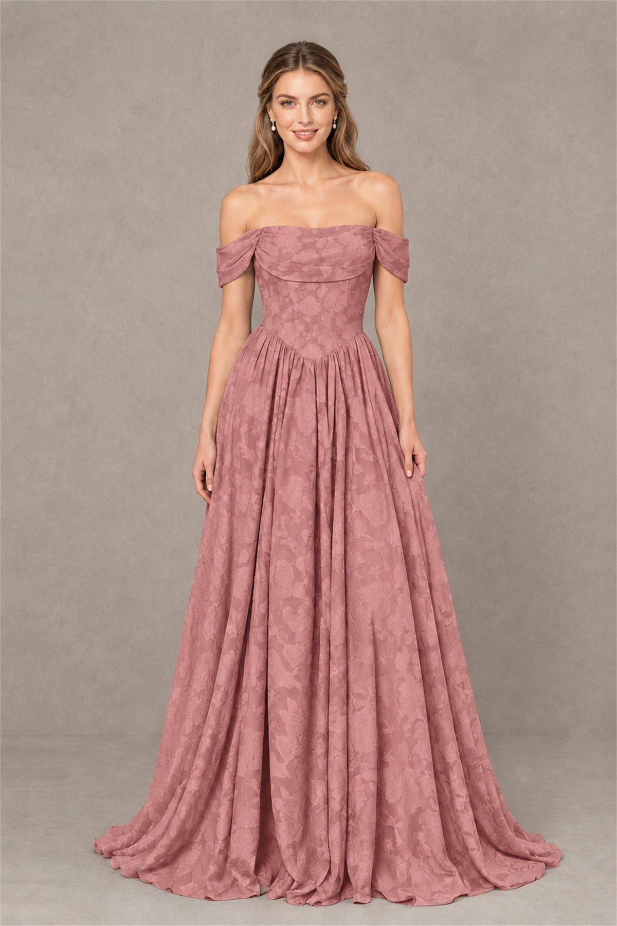 BOLODOO Dusty Rose Off-Shoulder Floral A-Line Maxi Dress - Dusty Rose