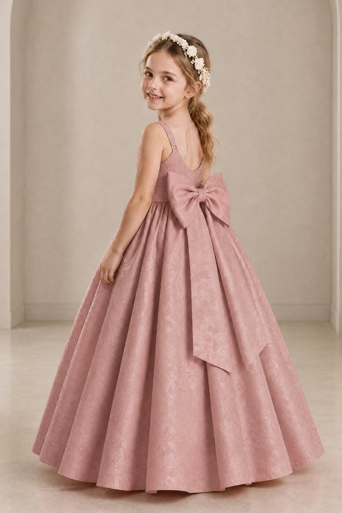 BOLODOO Dusty Rose Girls' A-Line Flower Girl Dress with Back Bow - Dusty Rose