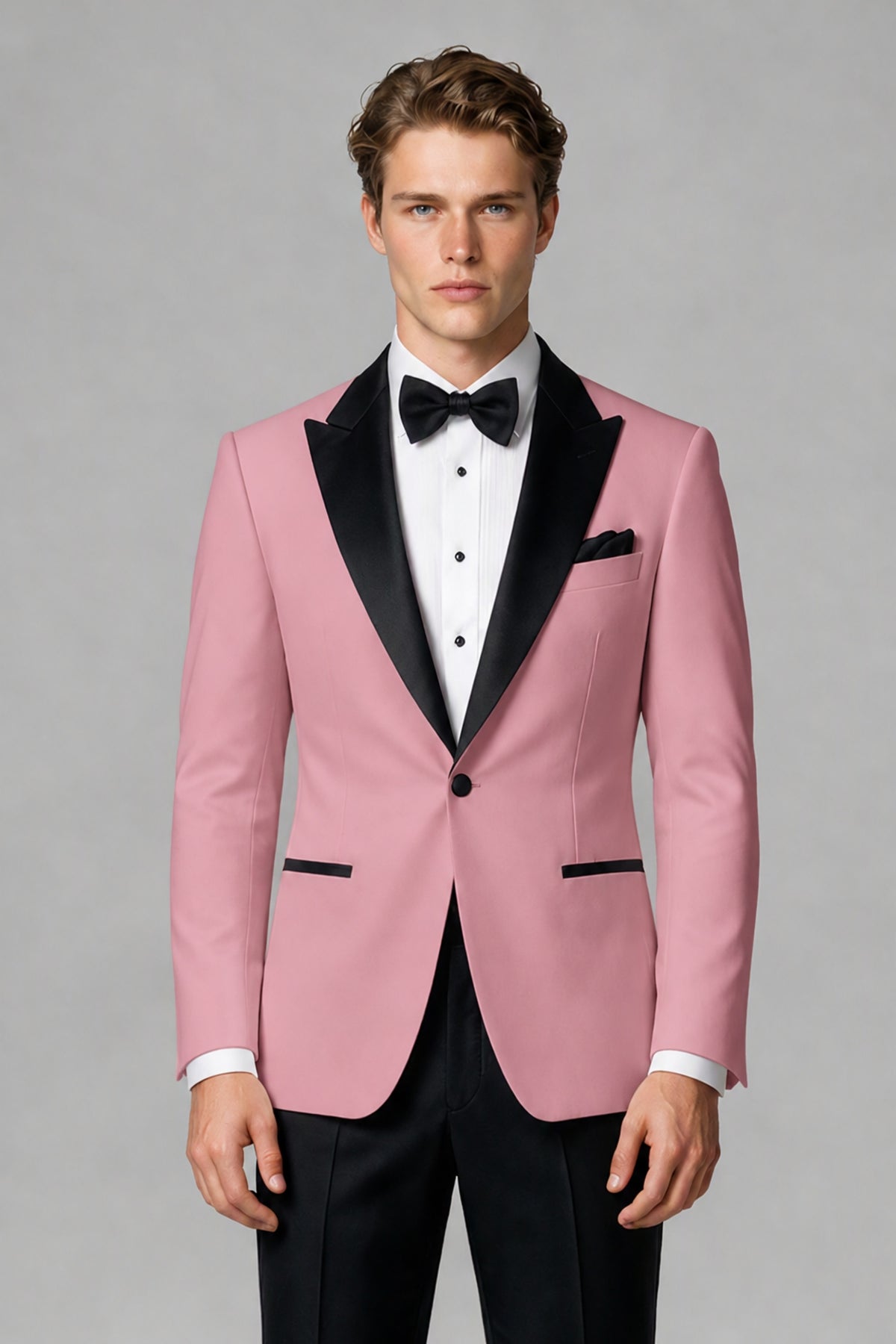 BOLODOO Men's Dusty Rose Single-Button Tuxedo Blazer & Black Trousers 2-Piece Suit Set - Dusty Rose - Dusty Rose (1)