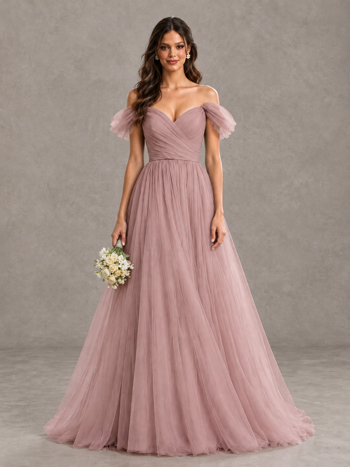 BOLODOO Dusty Rose Off-the-Shoulder Ruffle Sleeve A-Line Bridesmaid Dress - Dusty Rose - Dusty Rose (1)