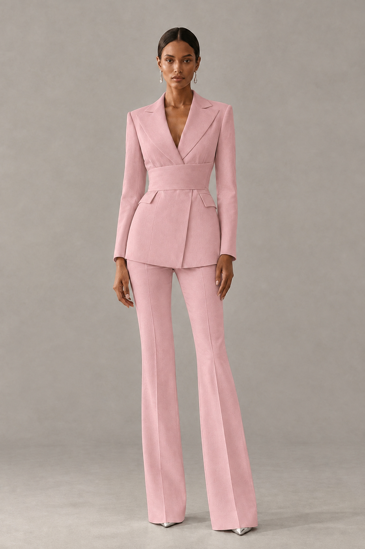 BOLODOO Dusty Rose Two-Piece Pantsuit with Tailored Blazer & Flared Pants - Dusty Rose - Dusty Rose (1)