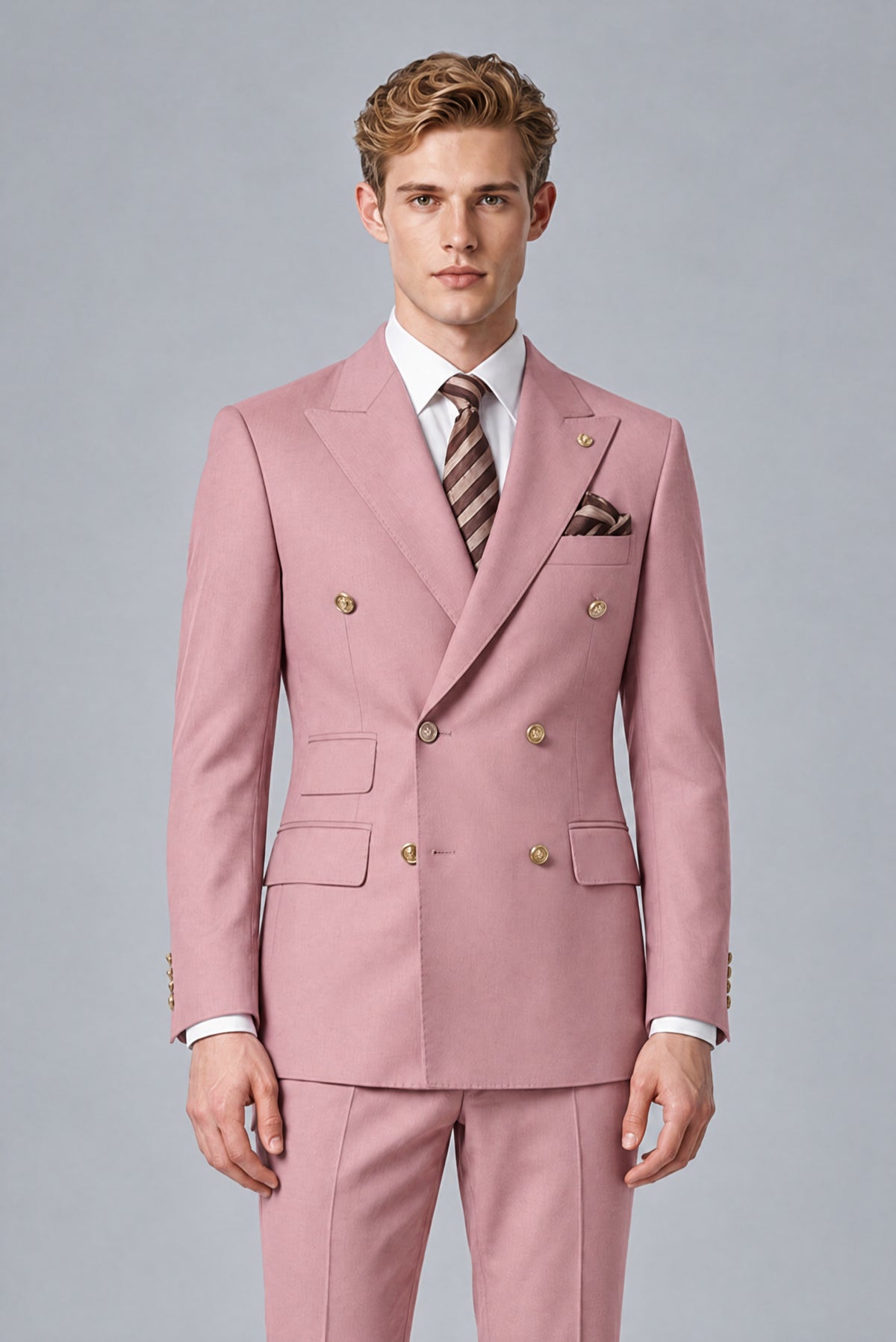 Bolodoo Men's Dusty Rose Double-Breasted 2-Piece Wedding Suit - Dusty Rose - Dusty Rose (1)