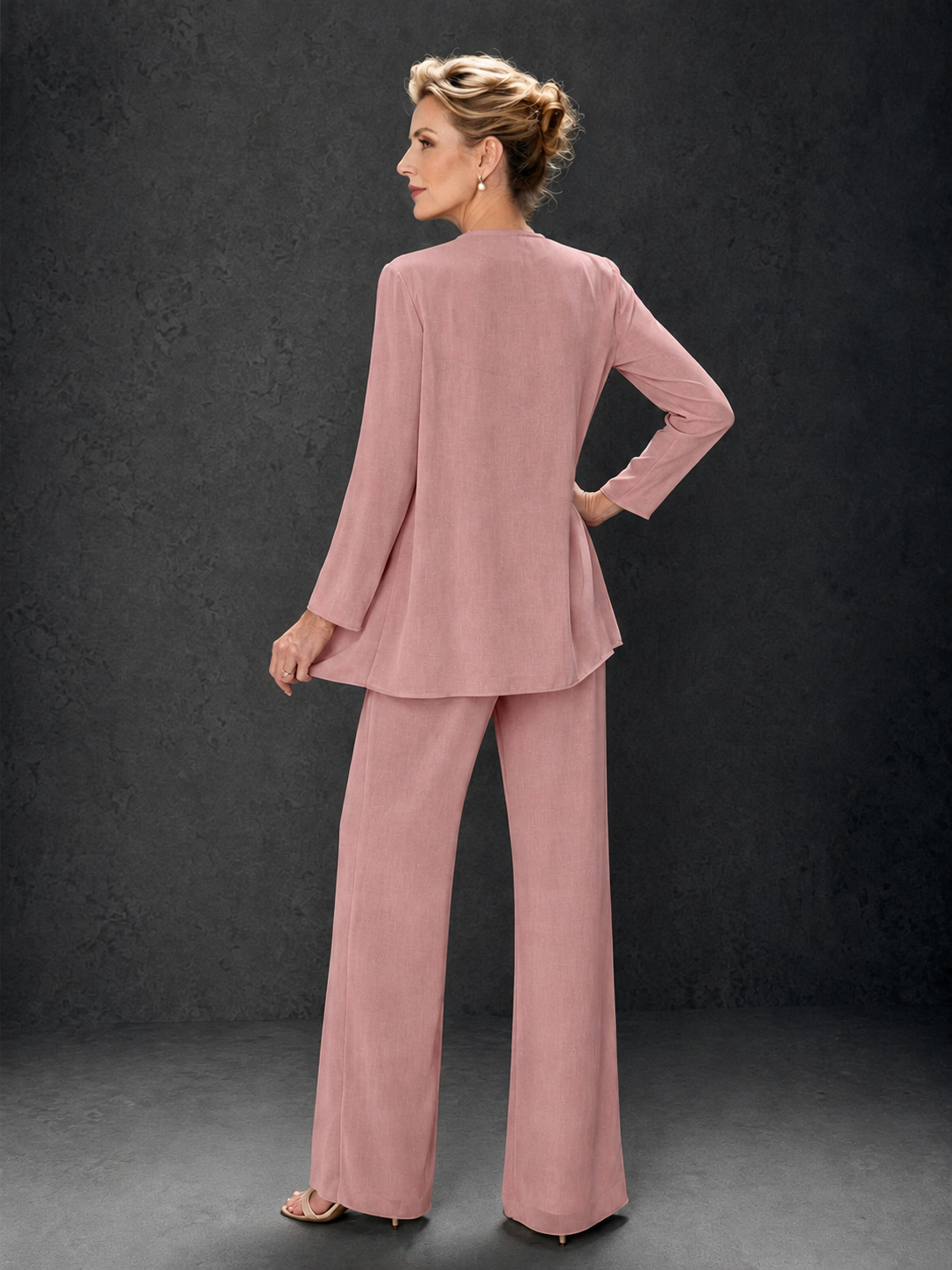 BOLODOO Dusty Rose 3-Piece Mother of the Bride Pant Suit with Beaded Top & Chiffon Jacket - Dusty Rose