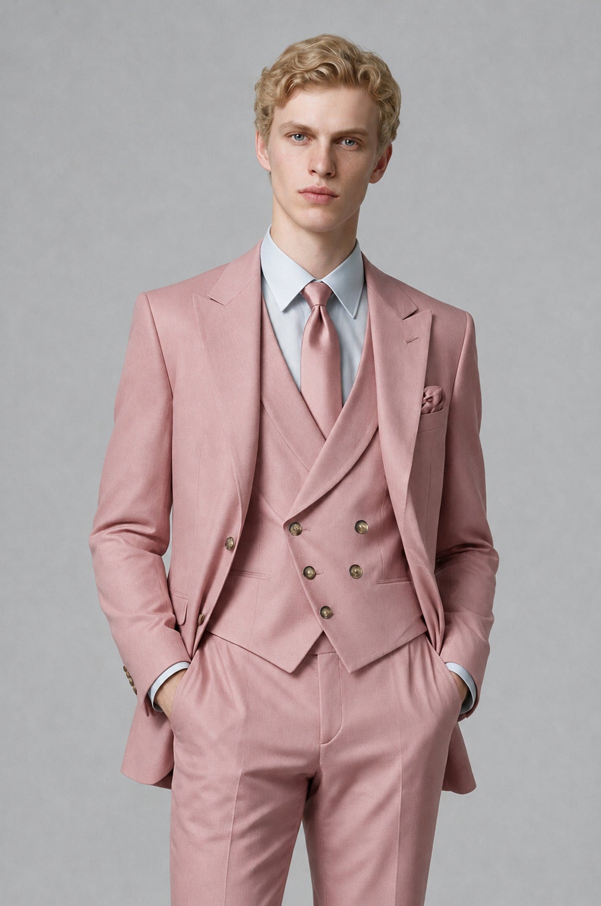 Bolodoo Men's Dusty Rose Two-Piece Suit with Notch-Lapel Jacket and Trousers - Dusty Rose - Dusty Rose (1)