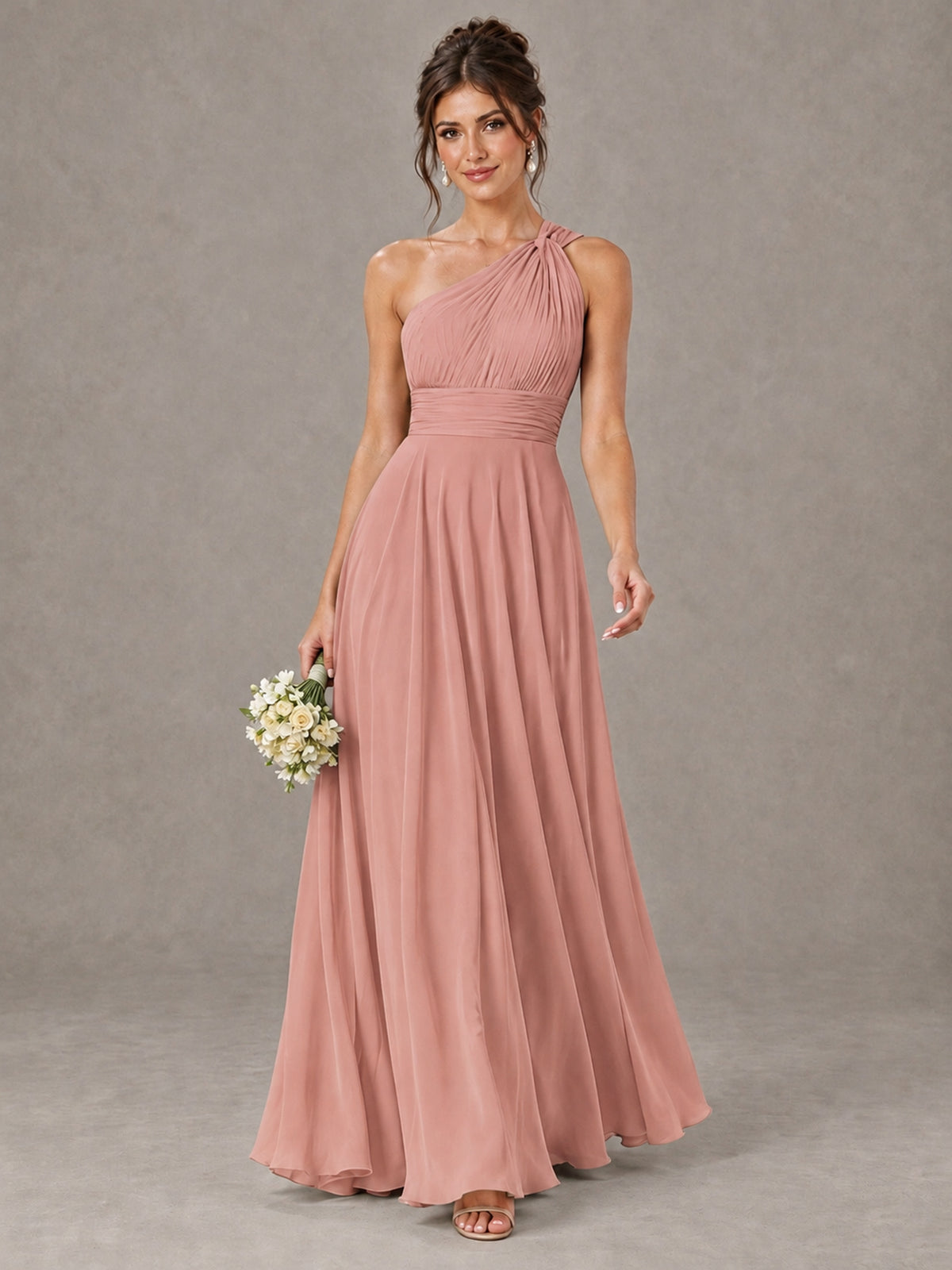 BOLODOO Dusty Rose One-Shoulder Chiffon-Look Bridesmaid Dress - Dusty Rose - Dusty Rose (1)