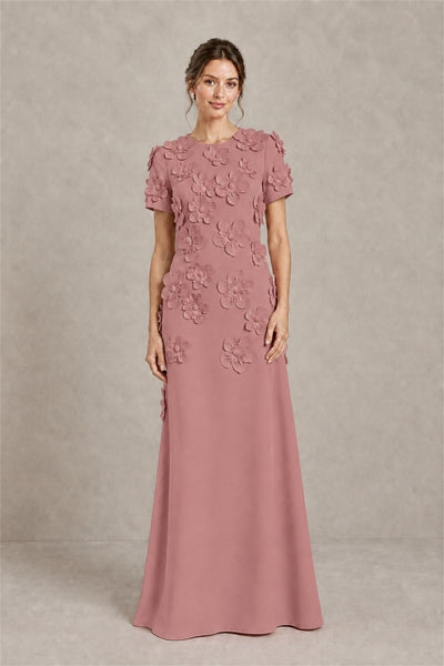 BOLODOO Dusty Rose Textured Floral Maxi Dress with Short Sleeves - Dusty Rose