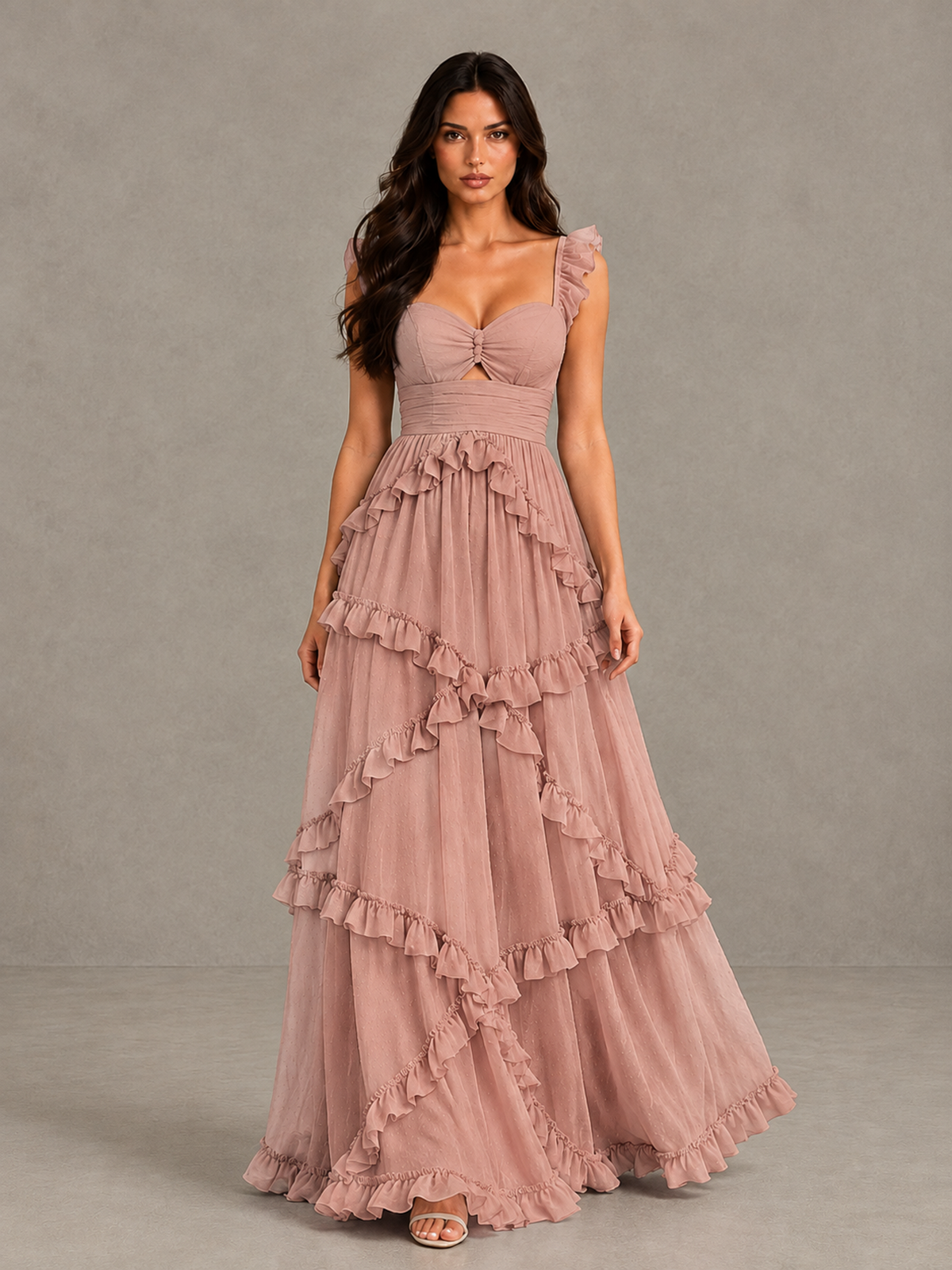 BOLODOO Dusty Rose Ruffle A-Line Prom Dress with Open Back - Dusty Rose - Dusty Rose (1)