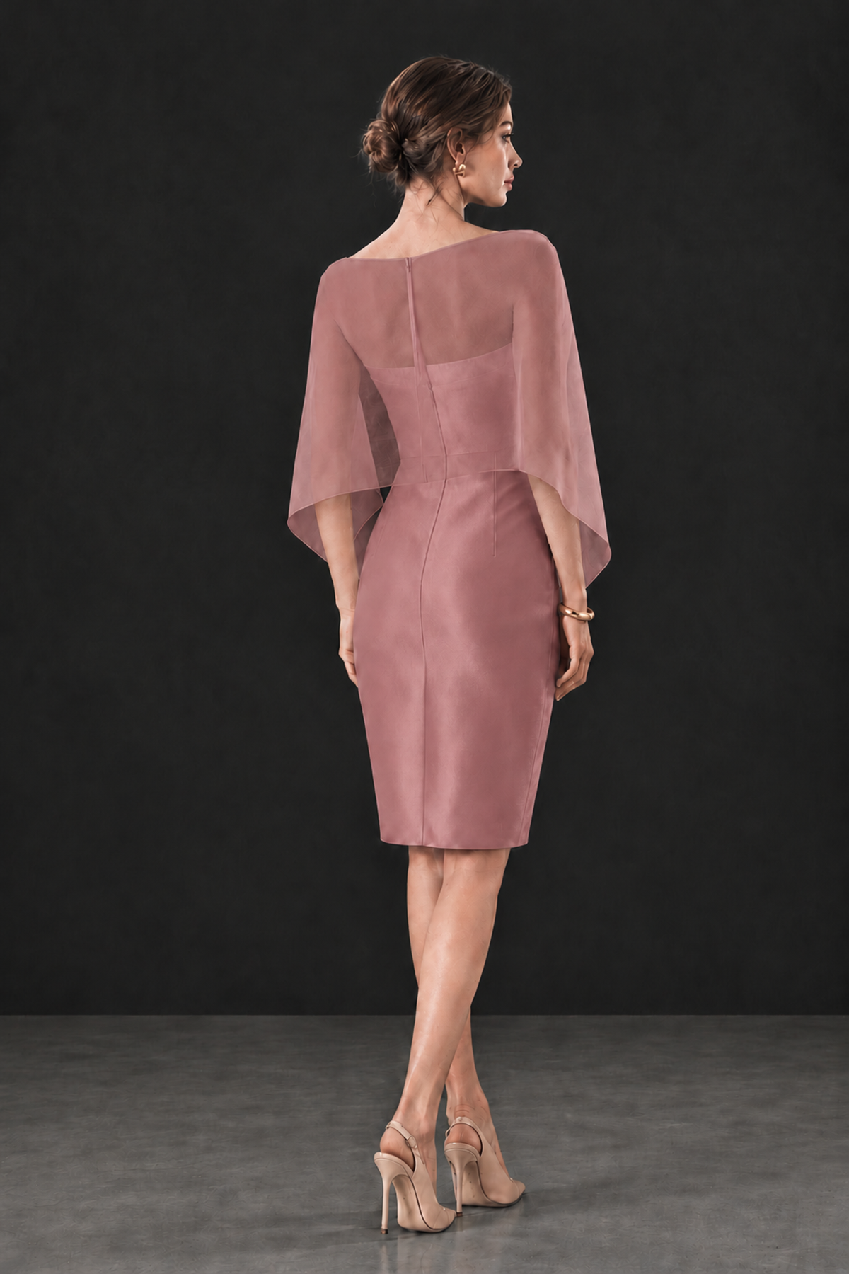 BOLODOO Dusty Rose Cape Knee-Length Mother of the Bride Dress - Dusty Rose - Dusty Rose (2)