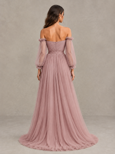 BOLODOO Dusty Rose Off-the-Shoulder Long Sleeve A-Line Bridesmaid Dress - Dusty Rose - Dusty Rose (2)