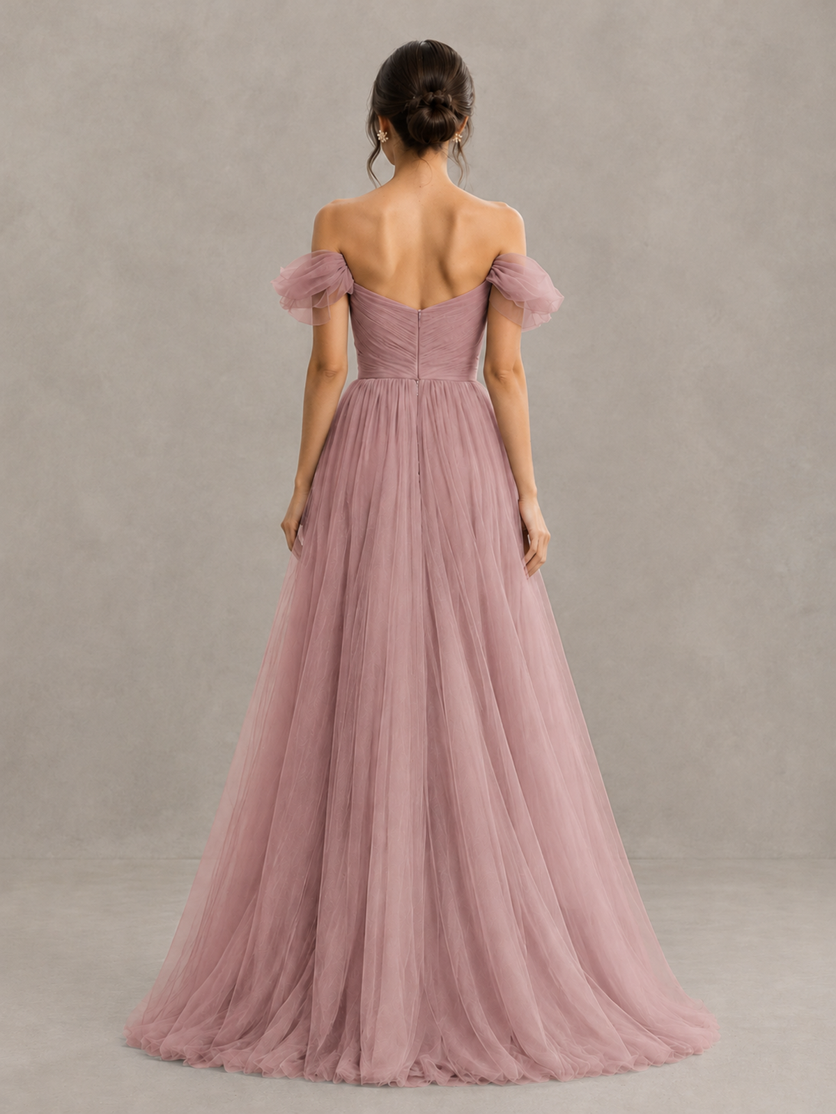 BOLODOO Dusty Rose Off-the-Shoulder Ruffle Sleeve A-Line Bridesmaid Dress - Dusty Rose - Dusty Rose (2)