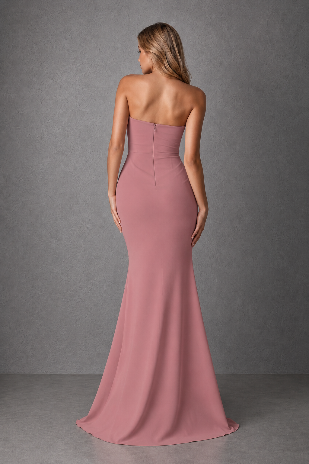BOLODOO Dusty Rose Strapless Sweetheart Ruched Mermaid Gown | Cascade Drape Formal Evening Dress - Dusty Rose
