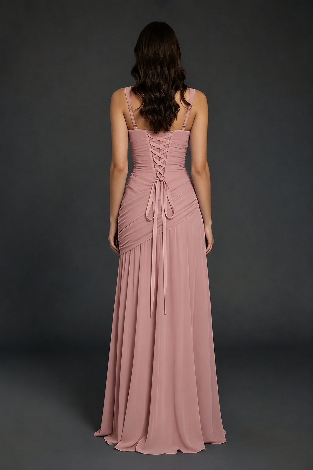 BOLODOO Dusty Rose Spaghetti Strap Ruched Maxi Dress – Formal Evening Gown with Slit - Dusty Rose