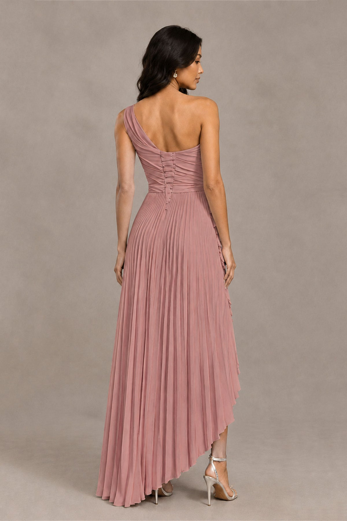 BOLODOO Dusty Rose One-Shoulder High-Low Ruffle Maxi Dress - Dusty Rose