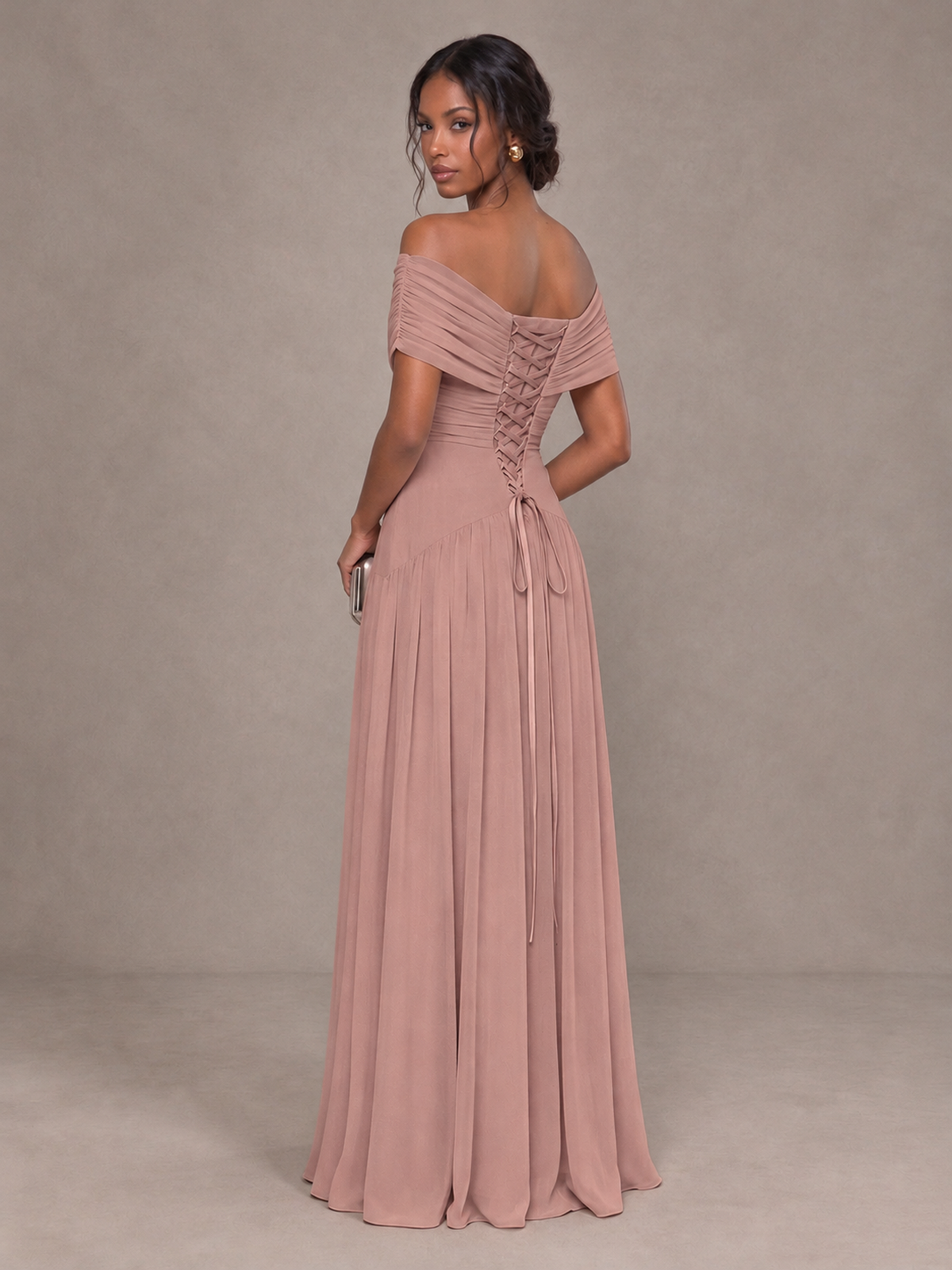 BOLODOO Dusty Rose Off-Shoulder Ruched A-Line Bridesmaid Dress - Dusty Rose - Dusty Rose (2)