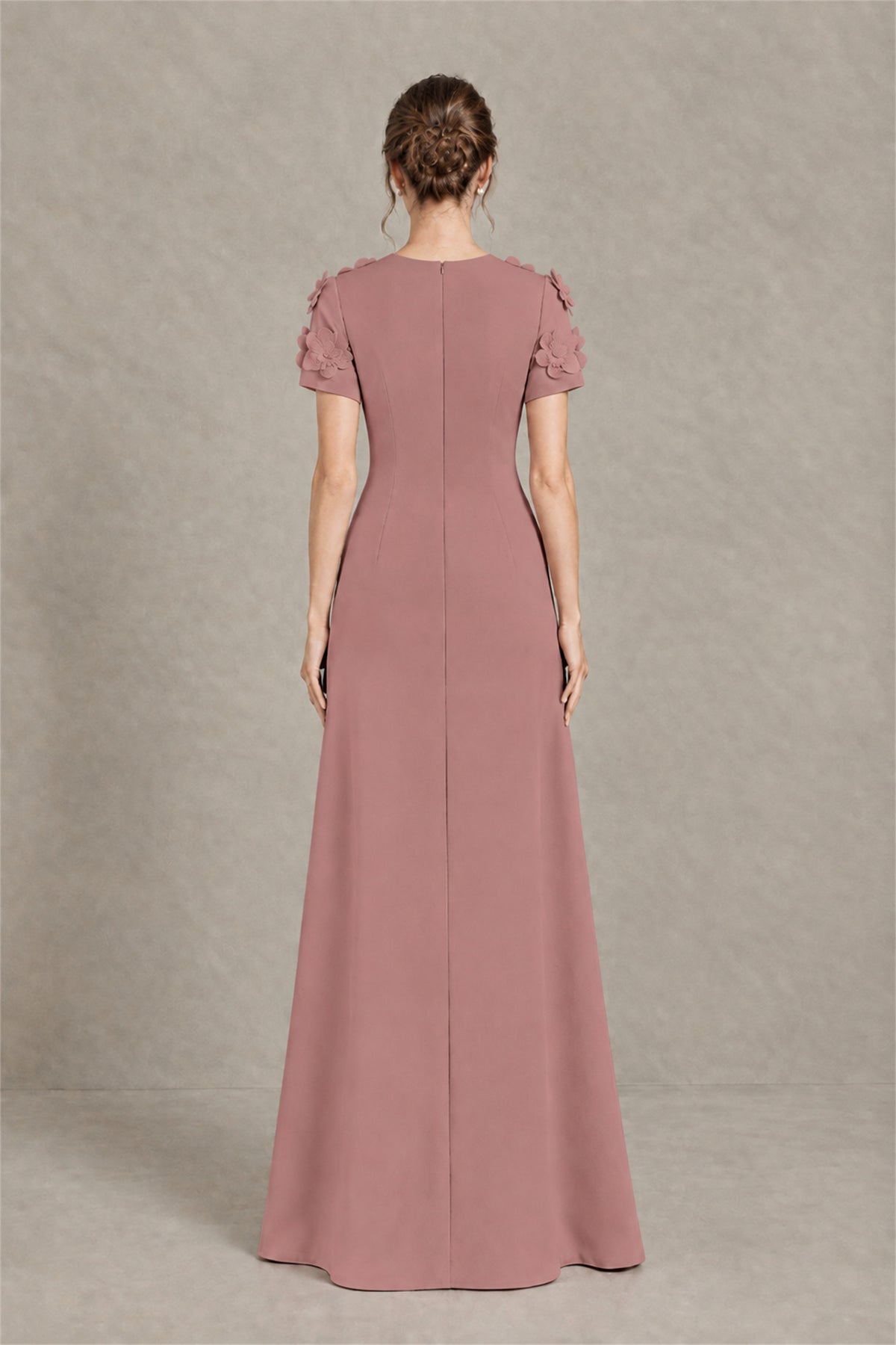 BOLODOO Dusty Rose Textured Floral Maxi Dress with Short Sleeves - Dusty Rose