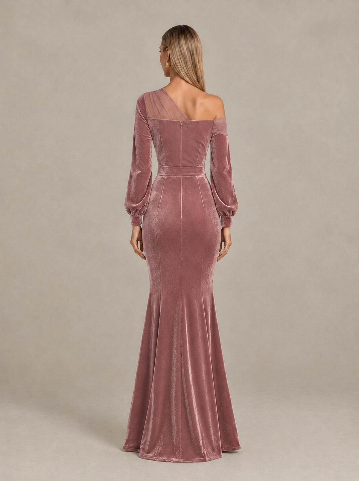 BOLODOO Dusty Rose Velvet Mermaid Evening Dress with Long Sleeves - Dusty Rose - Dusty Rose (2)