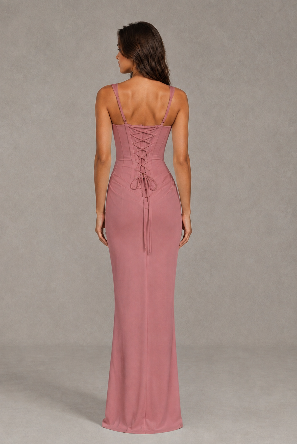 BOLODOO Dusty Rose Square-Neck Lace-Up Back Bridesmaid Dress - Dusty Rose