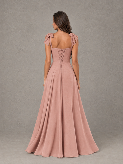 BOLODOO Dusty Rose Bow-Strap Bridesmaid Dress with Ruffle Slit - Dusty Rose - Dusty Rose (2)