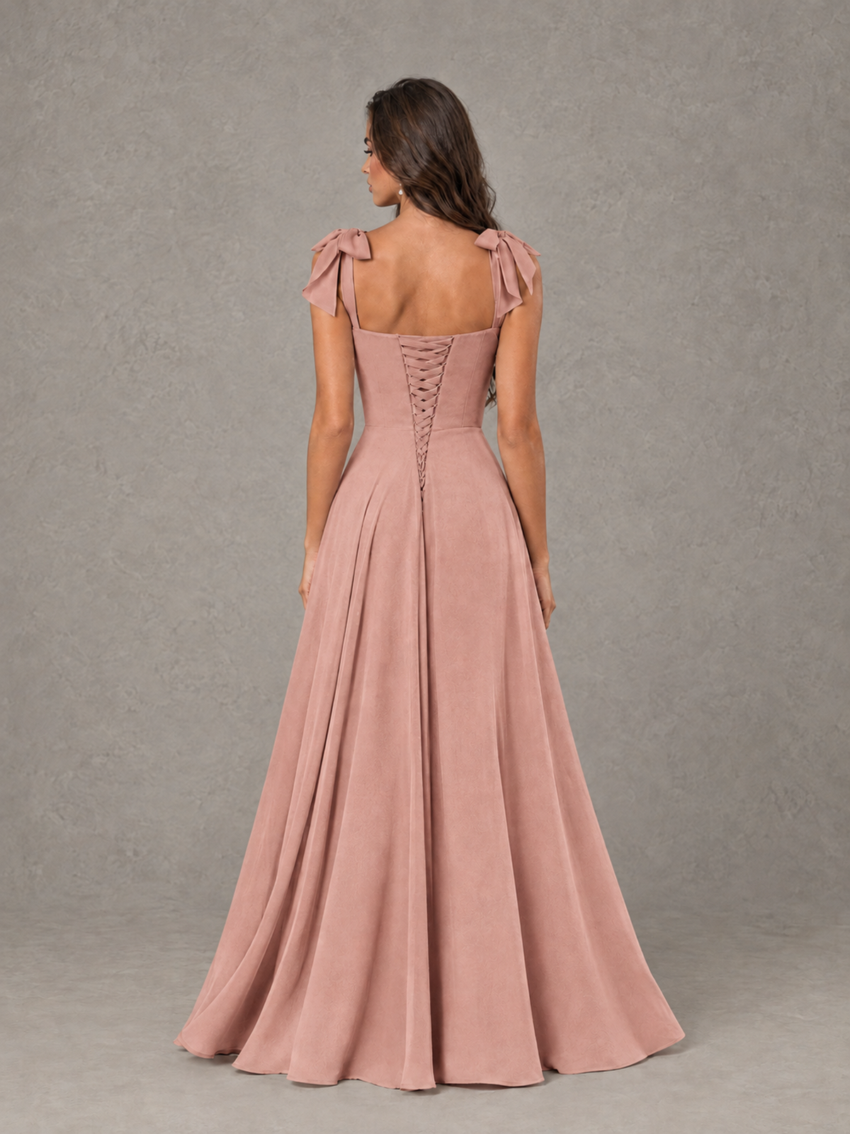 BOLODOO Dusty Rose Bow-Strap Bridesmaid Dress with Ruffle Slit - Dusty Rose - Dusty Rose (2)