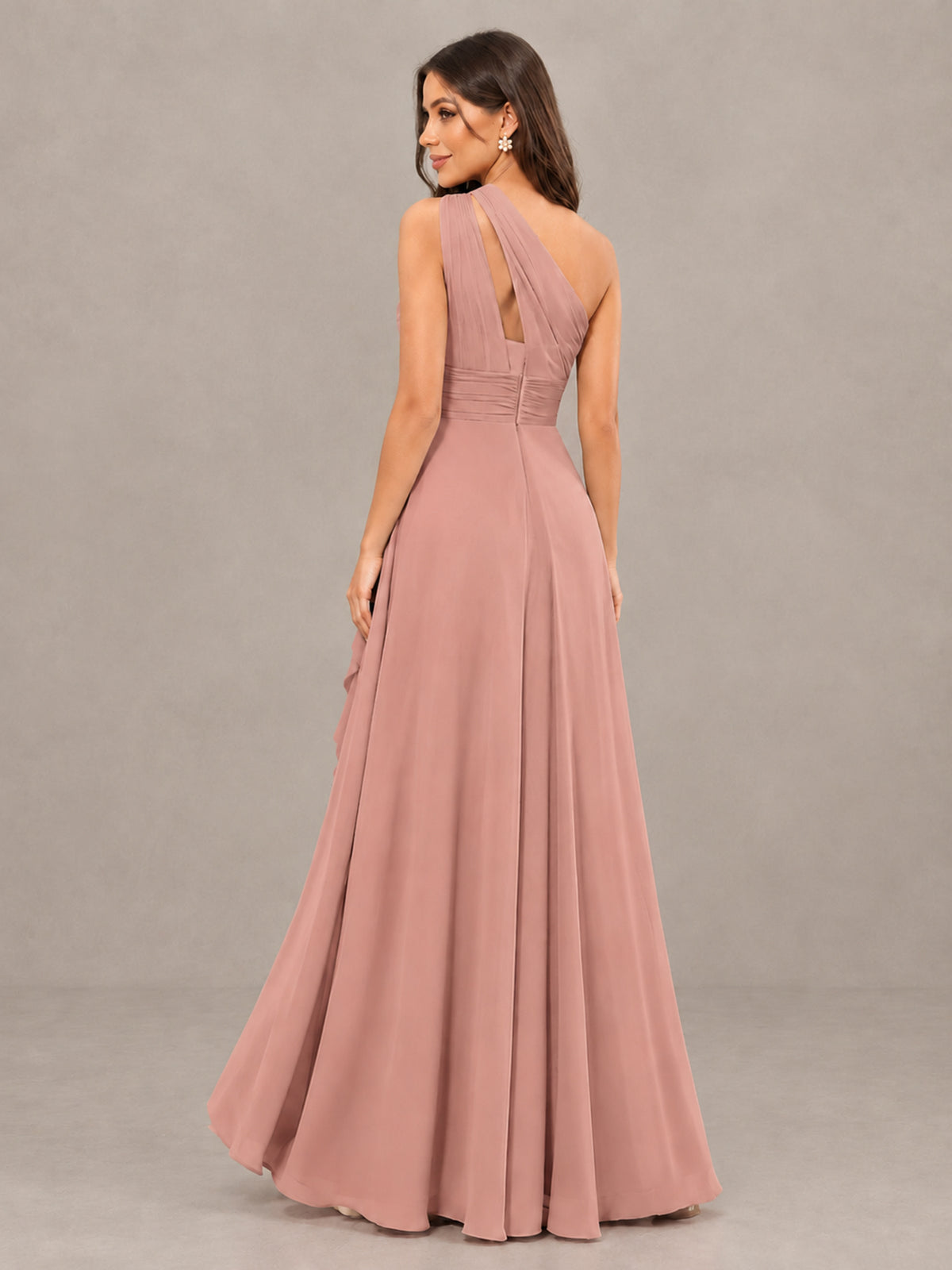BOLODOO Dusty Rose One-Shoulder Ruffle Bridesmaid Dress with Slit - Dusty Rose - Dusty Rose (2)