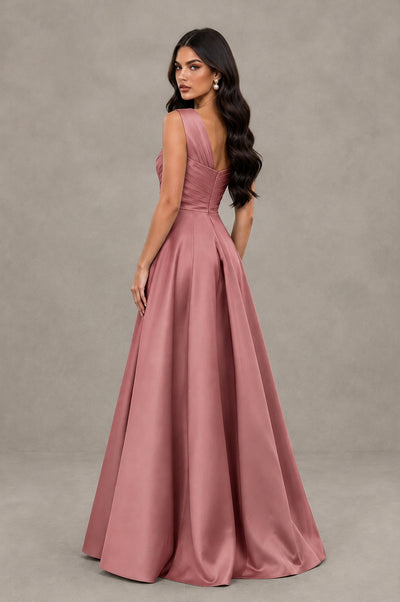 BOLODOO Dusty Rose One Shoulder Satin Mermaid Formal Evening Gown with Bow - Dusty Rose - Dusty Rose (2)