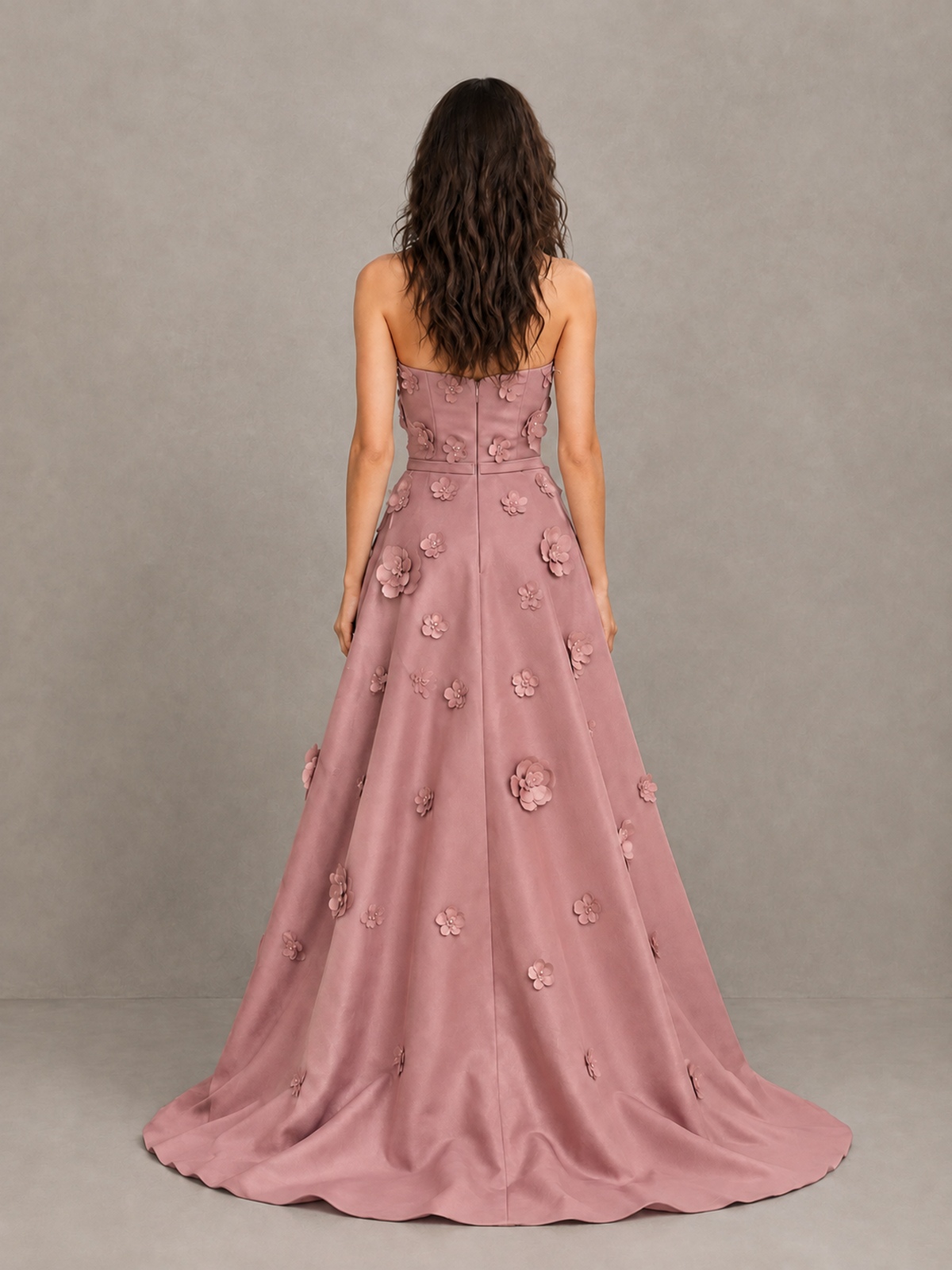 BOLODOO Dusty Rose Strapless 3D Floral Applique Prom Gown with Draped Skirt - Dusty Rose - Dusty Rose (2)